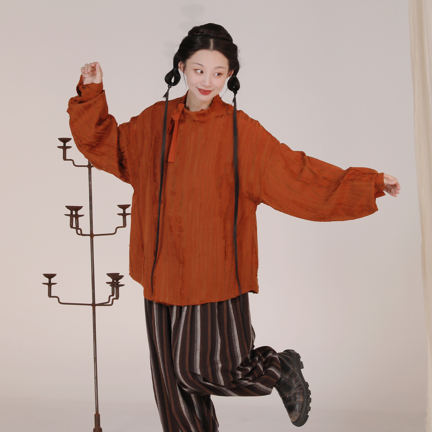 谜阿凰【柿锦】早秋藏肉新中式改良汉服上衣女休闲灯笼裤显瘦日常