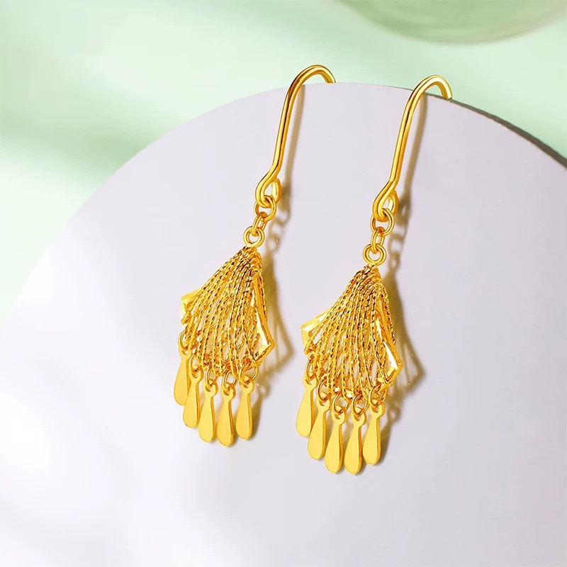 铜合金耳饰 古法花丝水滴耳环个性潮流女士气质高级感扇形耳饰