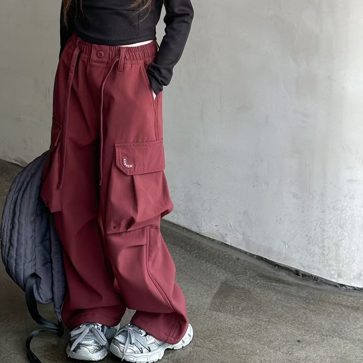 男童裤子潮酷女童速干裤秋冬加绒直筒工装裤82070休闲伞兵裤长裤