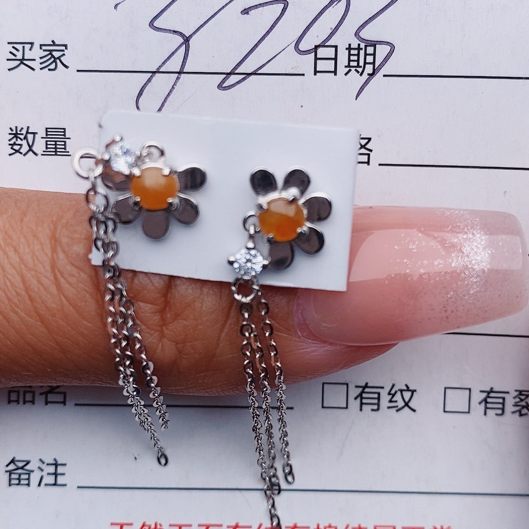 翡翠戒指银S925镶嵌耳饰