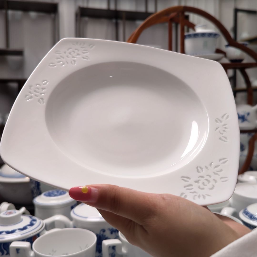 陶瓷玉牡丹8寸深盘两只装