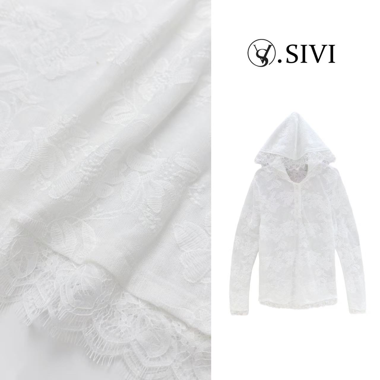 【轻纱扶面】2025早春新款时尚气质蕾丝帽衫上衣H1090