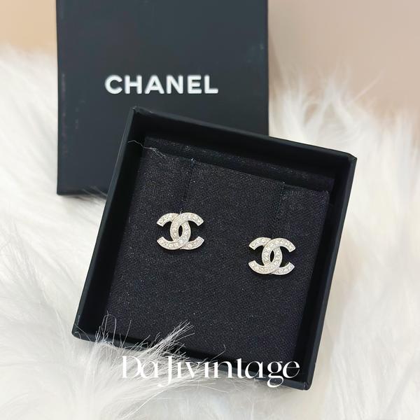 大吉中古/Chanel香奈儿银色双c镶钻耳钉