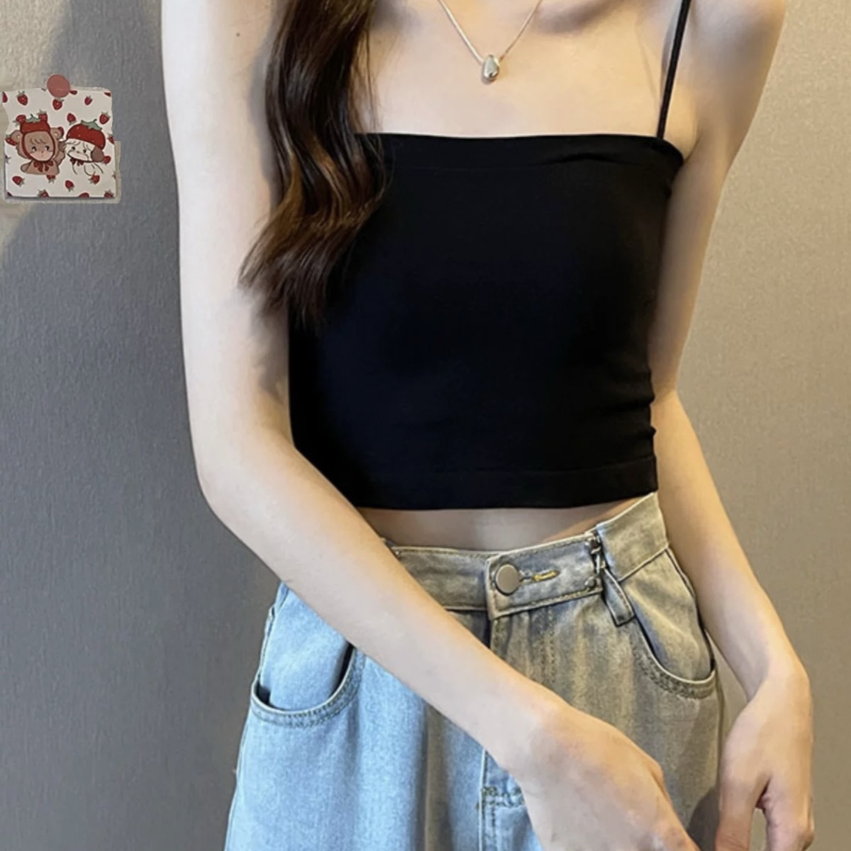 带胸垫一字肩吊带背心外穿美背一体打底抹胸裹胸上衣
