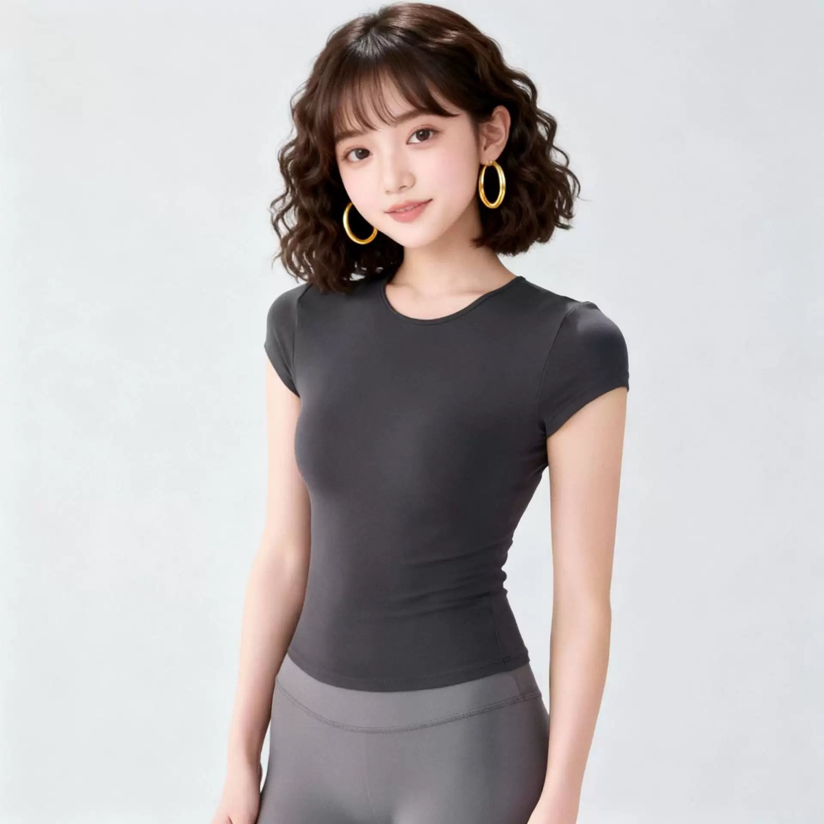 女夏裸感速干瑜伽短袖上衣跑步运动显瘦高级感健身上衣