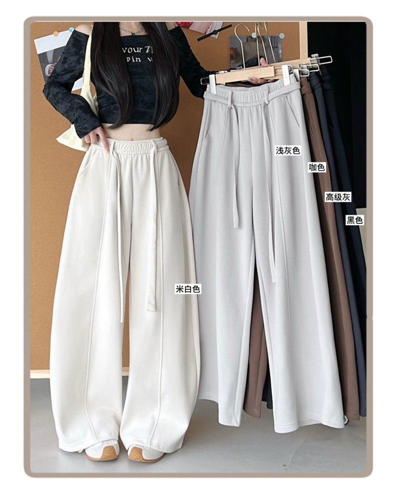 秋季新款高腰显瘦宽松百搭美式抽绳休闲阔腿弯刀卫裤01
