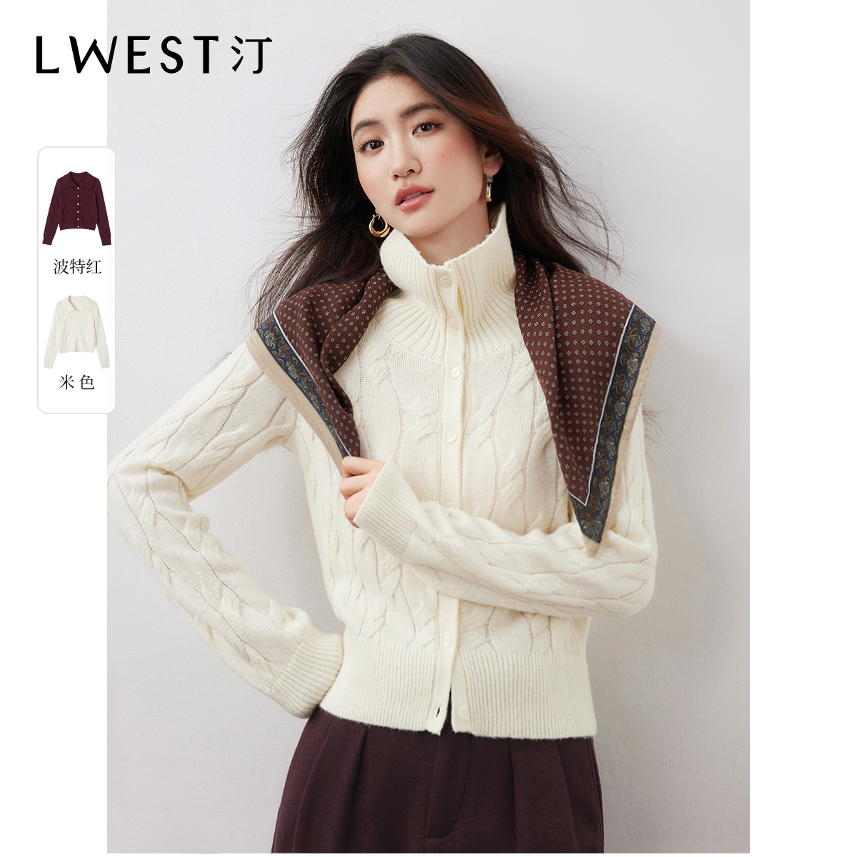 朗文斯汀2025冬季新款法式优雅翻领气质针织开衫DTYM5510D07105