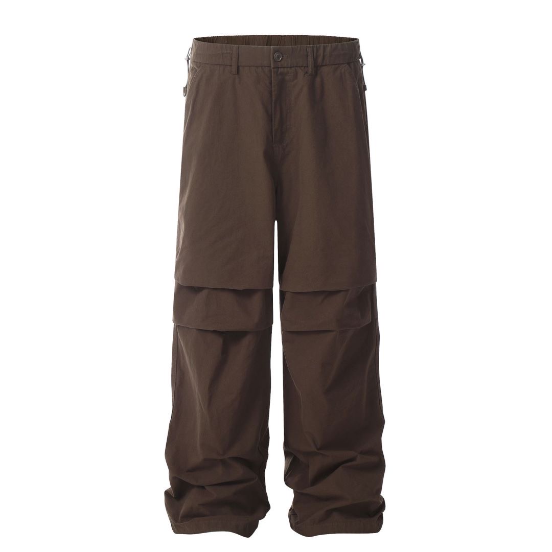 美式复古褶皱阔腿工装裤男女同款街头宽松直筒休闲裤