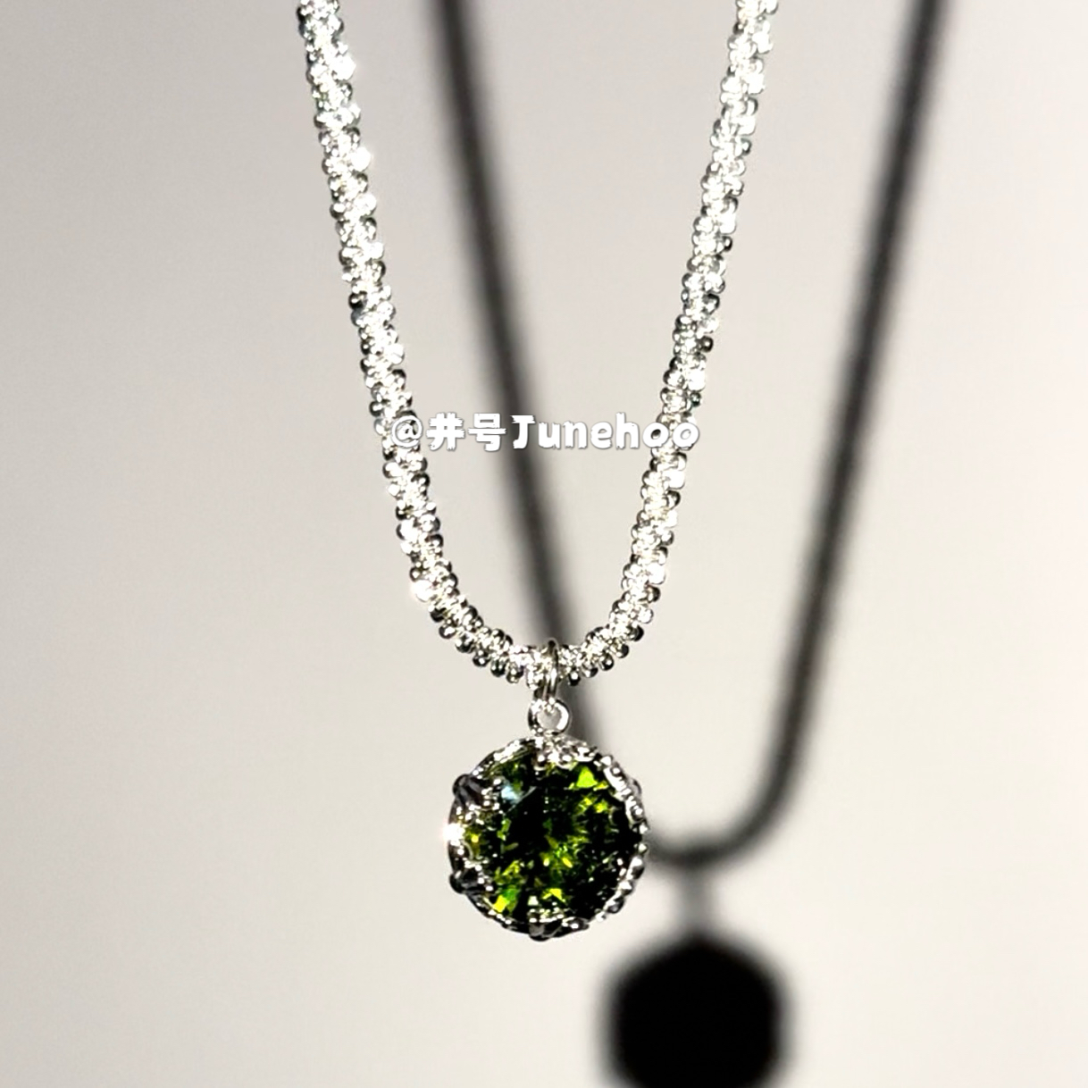 铜合金项链 毛衣链绿色锆石珠珠爆闪项链气质轻奢时尚