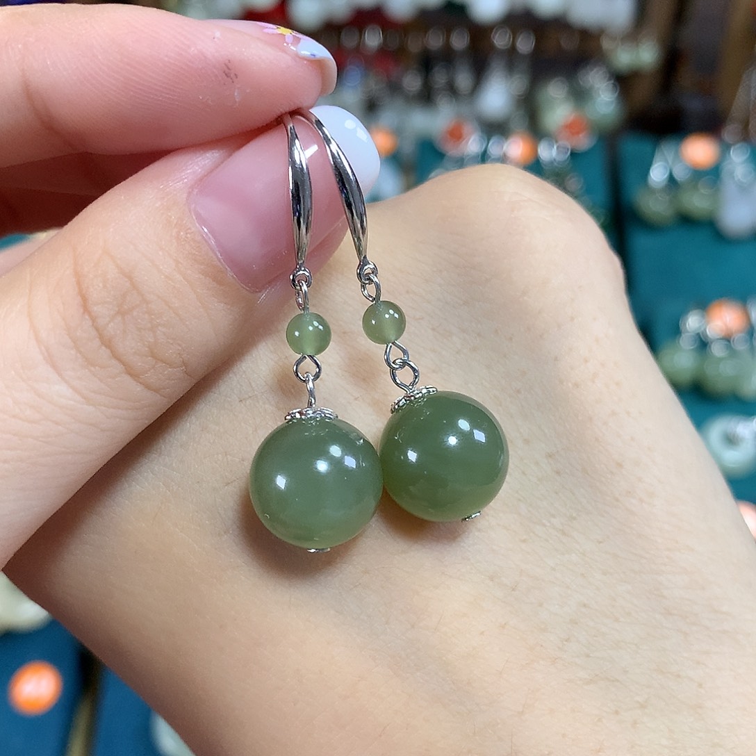 和田玉银S925镶嵌耳饰卡12左右