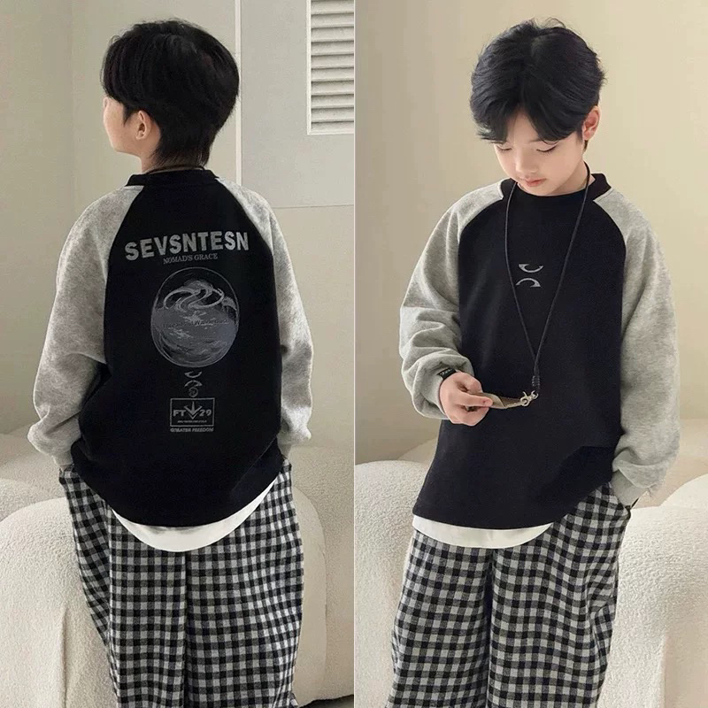 品牌童装男童加绒长袖T恤2025 冬款中大童插肩袖儿童上衣打底5570