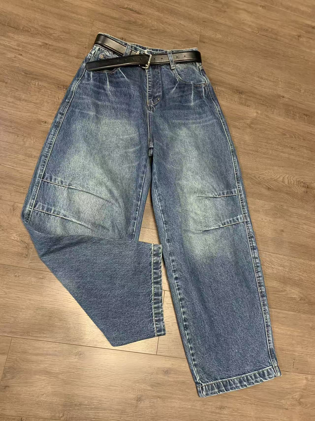 （现货）新款膝盖捏褶休闲牛仔裤67055