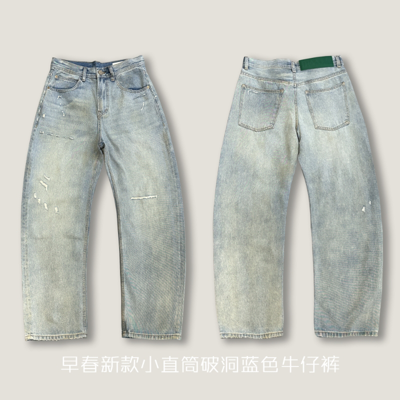 极简风秋季中腰牛仔裤裤子毛边做旧夏季春夏美式水洗复古高街