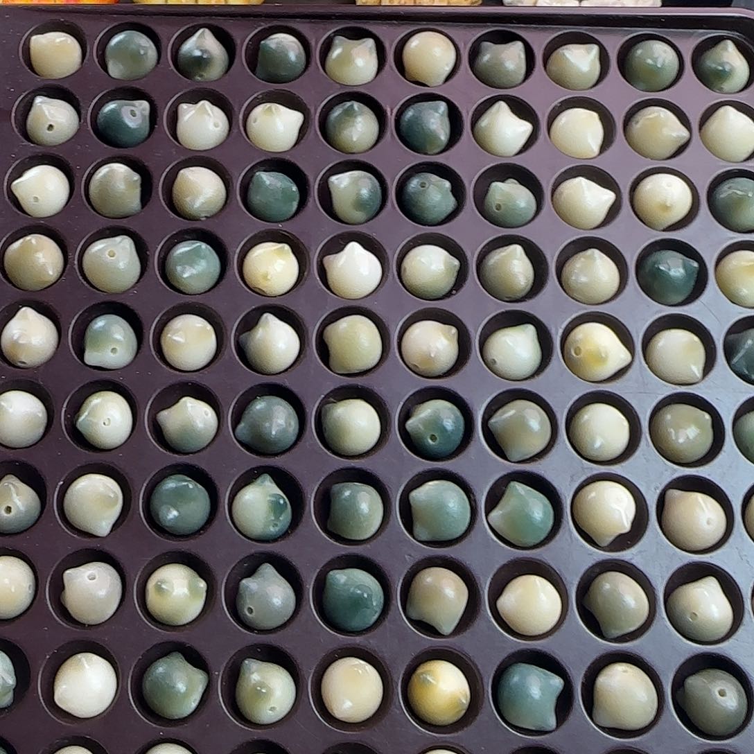 菩提根/象牙果手串卡12绿色猫头100颗