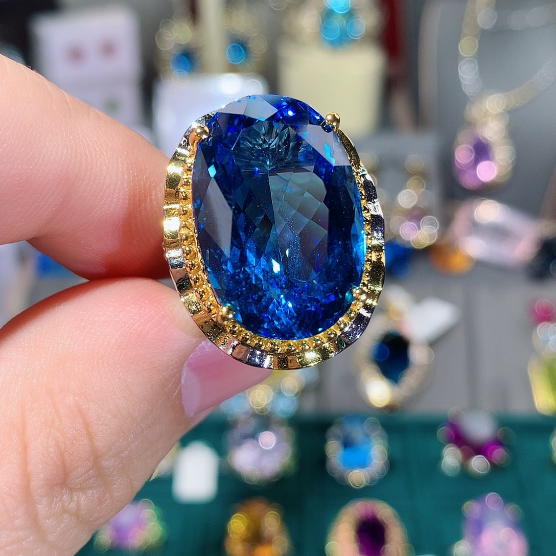 托帕石戒指银S925镶嵌戒指