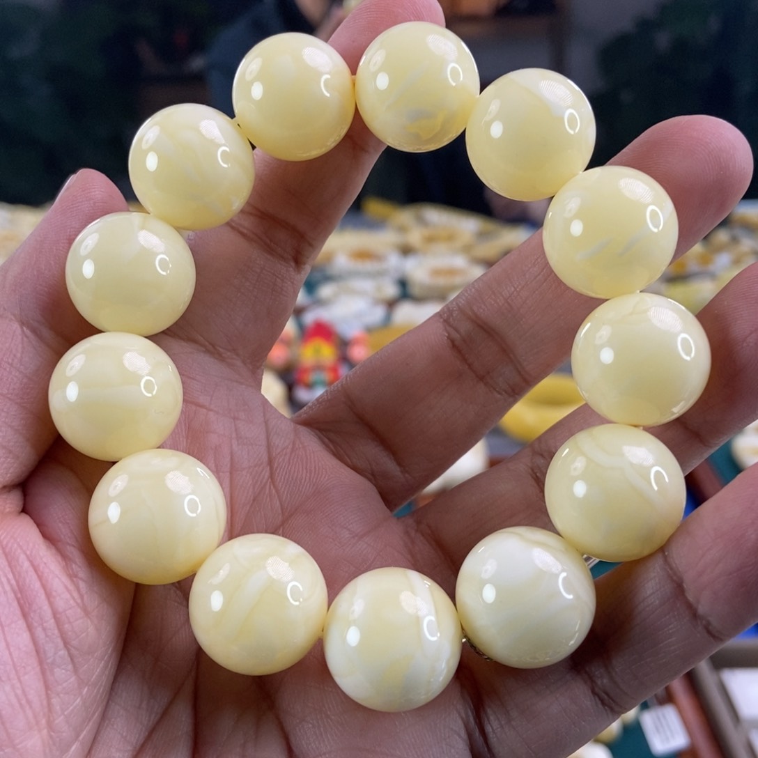 琥珀珠宝奇石未镶嵌18+白蜡同料手串44.68