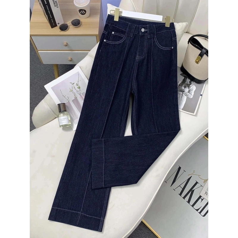 【送腰带】春季新款高腰显瘦窄版阔腿牛仔裤美腿线梨型身材8007.愉