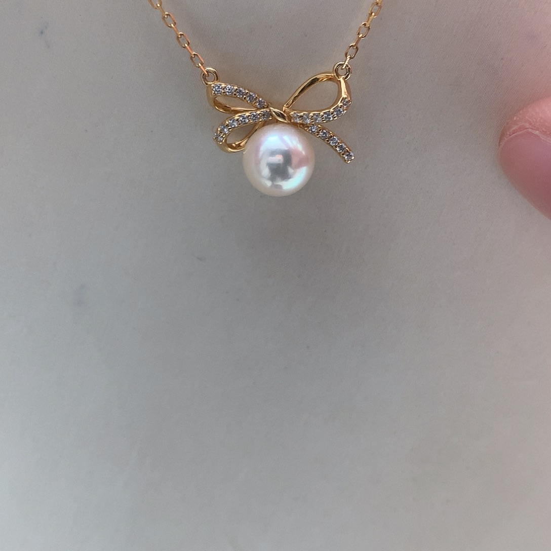 颈饰银S925镶嵌海水珍珠7.5-8mm ak蝴蝶结