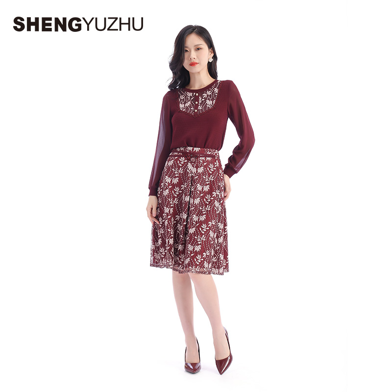 声雨竹官方旗舰店2025冬季红花色半身裙A字中长裙气质高级女士