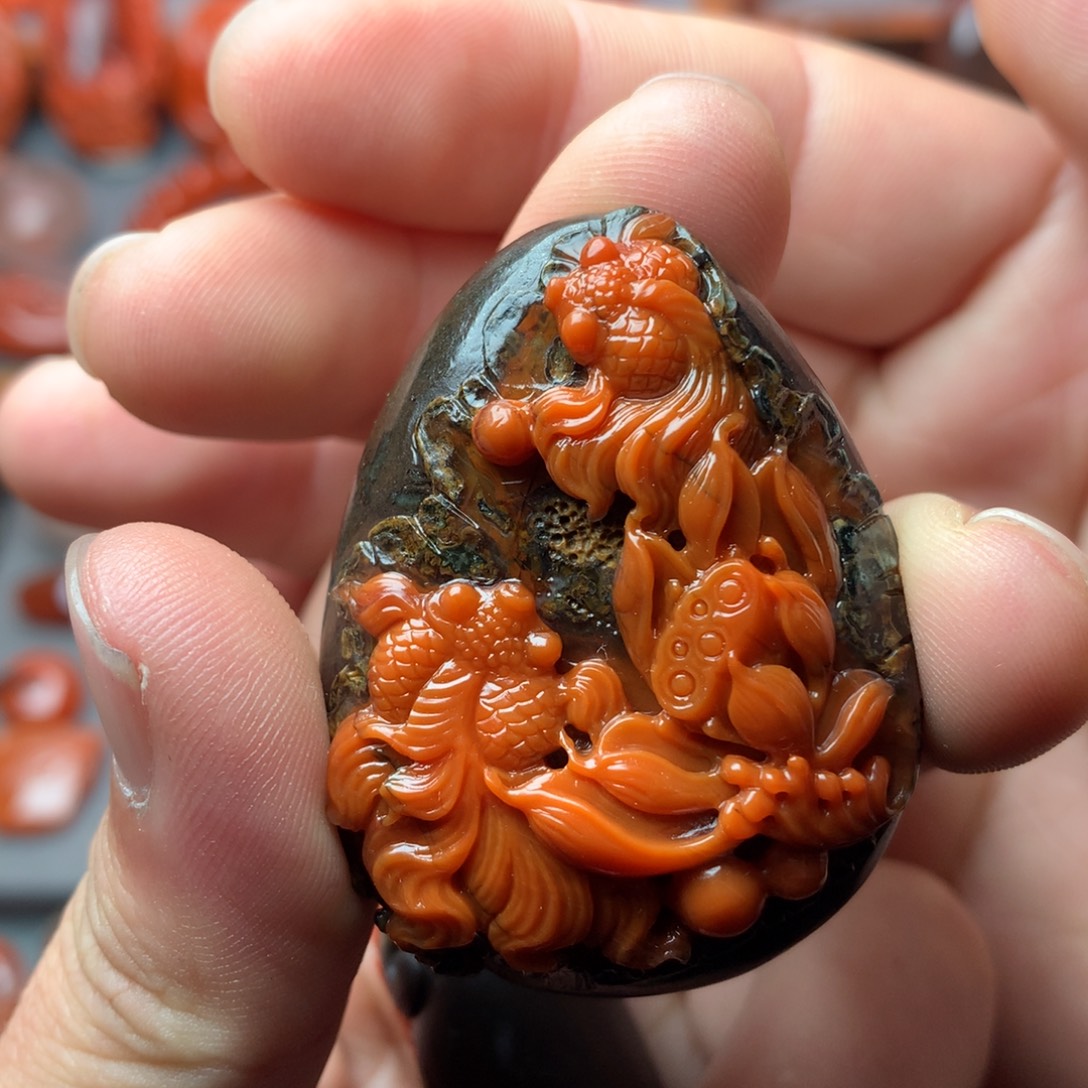 南红玛瑙未镶嵌1连年有余吊坠