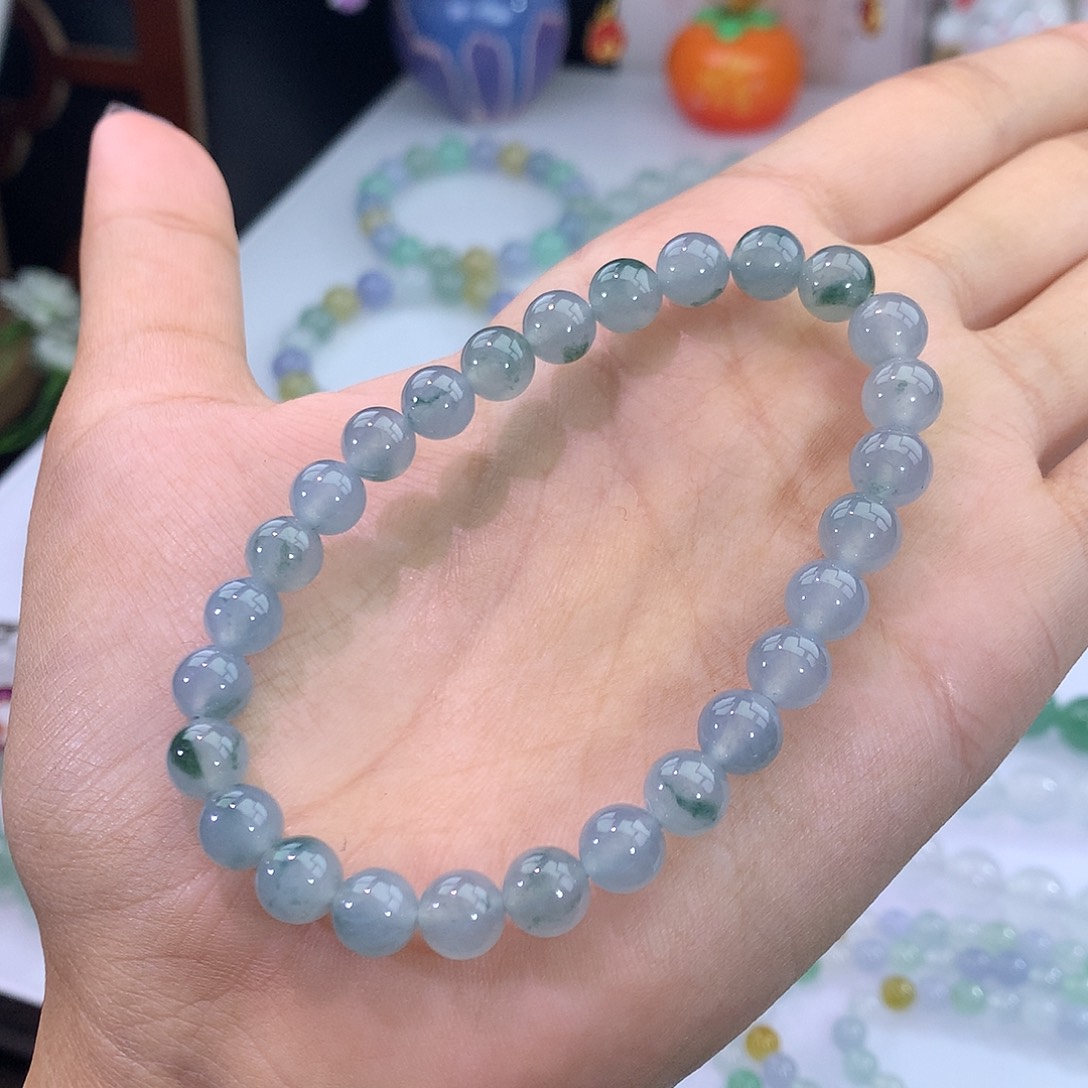 翡翠未镶嵌手链2号 冰飘蓝花手串