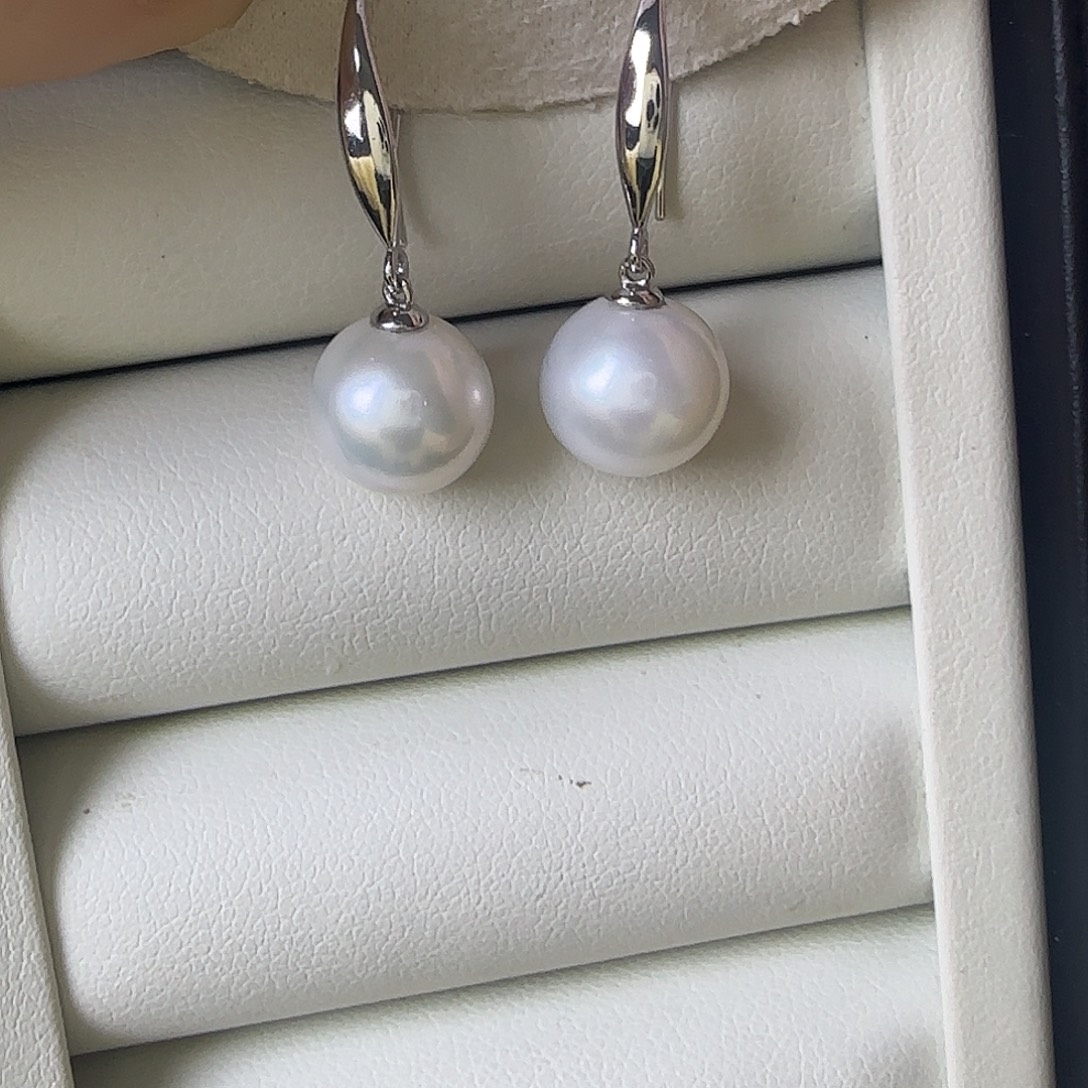 淡水珍珠银S925镶嵌耳饰9～10耳钩