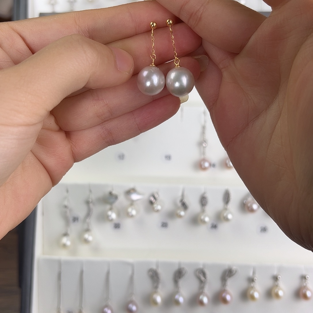 淡水珍珠银S925镶嵌耳饰