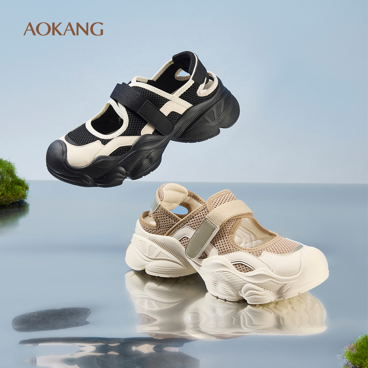 奥康 女鞋2025夏季新款玛丽珍休闲凉鞋女魔术贴透气溯溪鞋