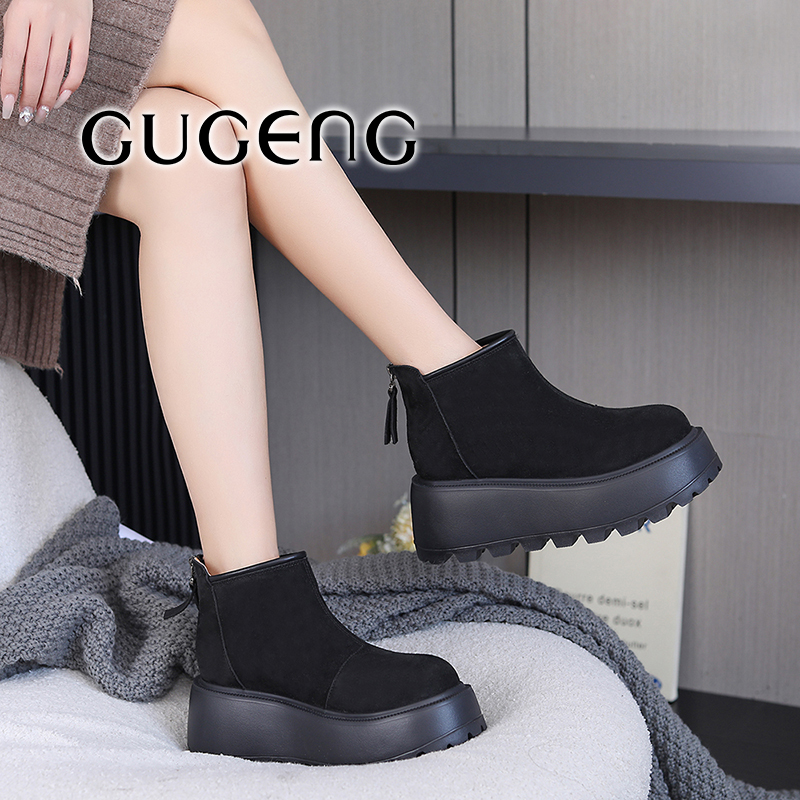 GUGENG/古耕冬新款真皮厚底雪地靴勃肯鞋加绒保暖棉鞋女短靴50628
