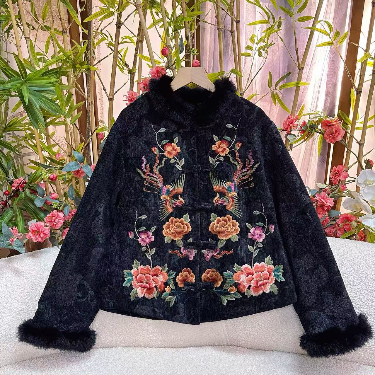 民族风国风立领提花重工刺绣盘扣长袖加厚短款气质百搭外套上衣