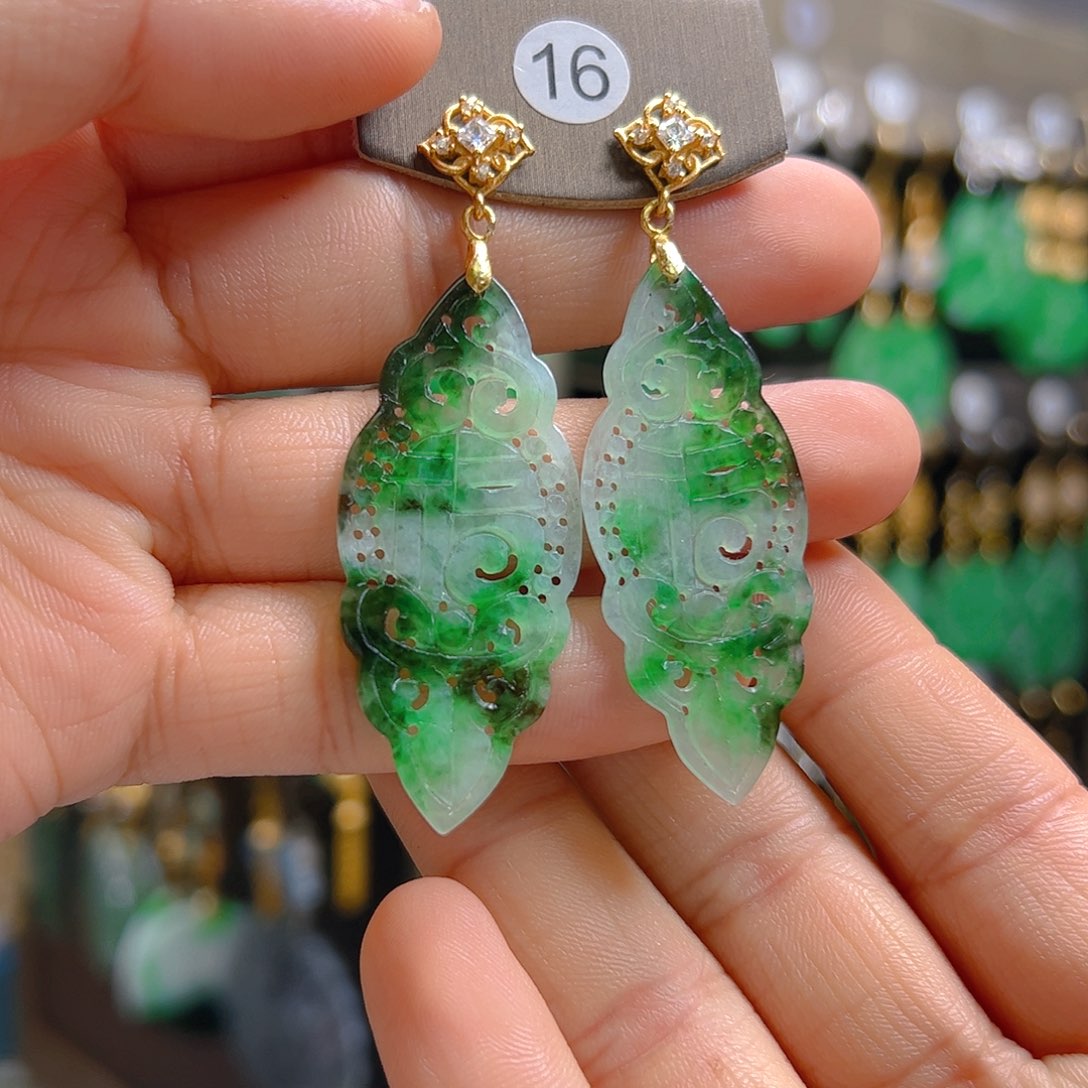 银S925镶嵌翡翠耳饰