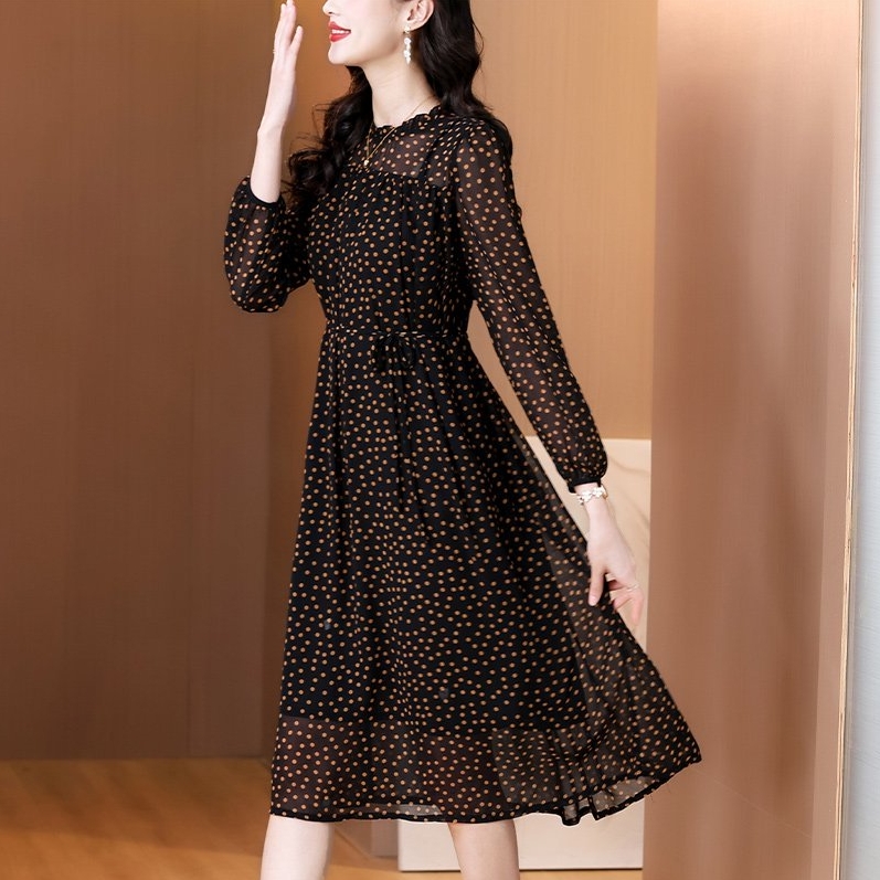 夜魅8886波点连衣裙气质时尚时尚夏季中长款收腰显瘦修身