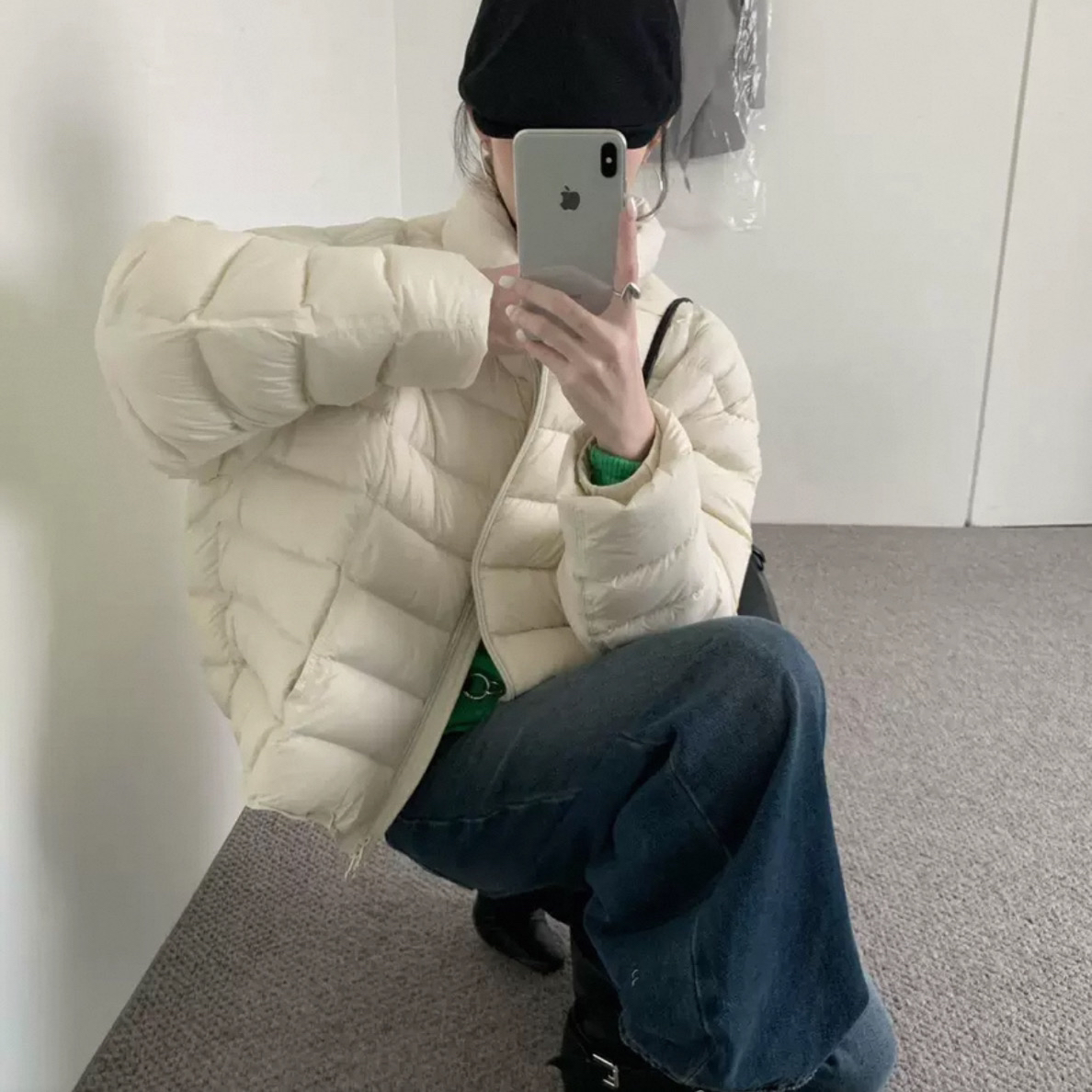 冬季新款立领短款白鸭绒排骨款显瘦羽绒服女外套