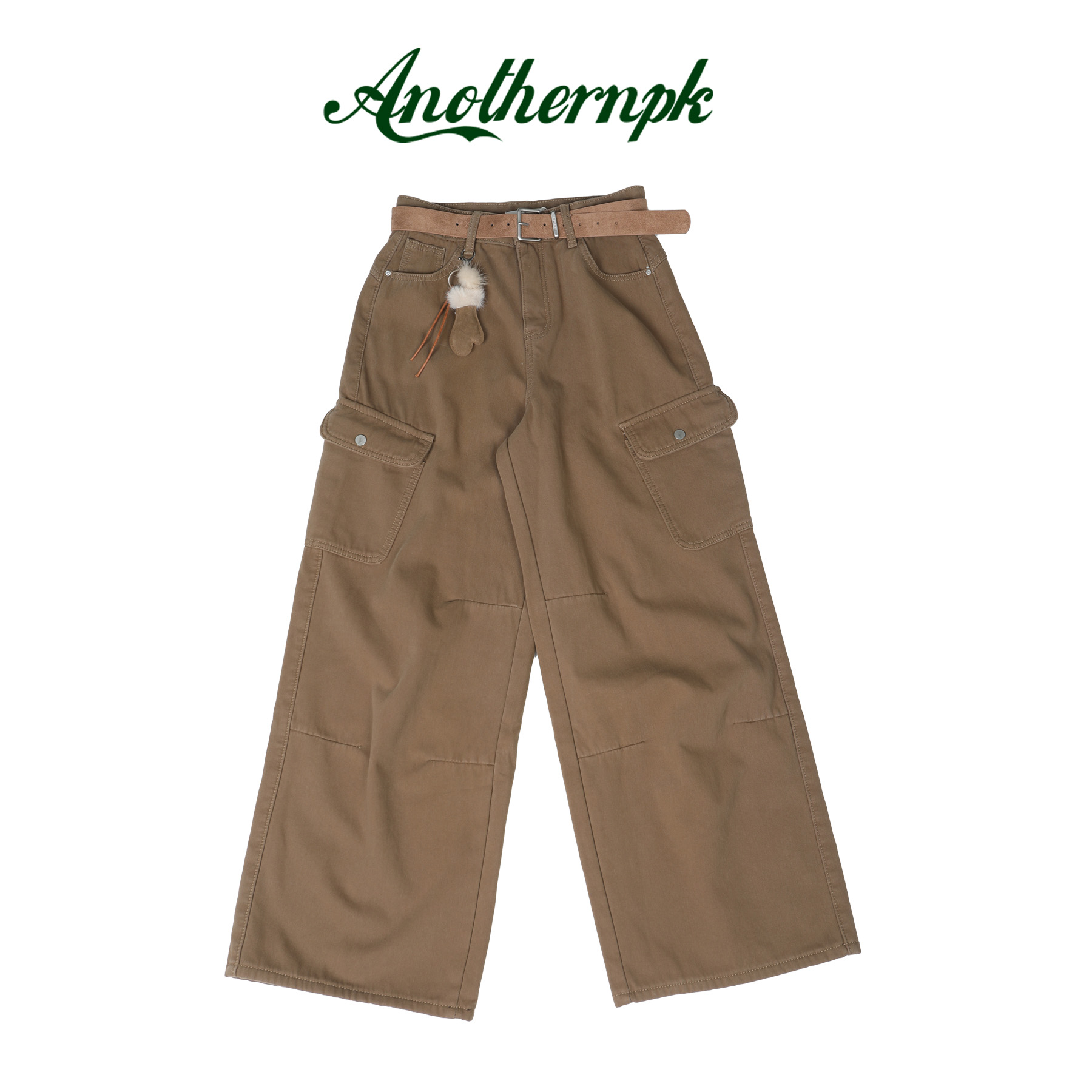 【加绒加厚】高腰阔腿裤短裤牛仔裤深棕色裤子秋季宽松A5F10K6091