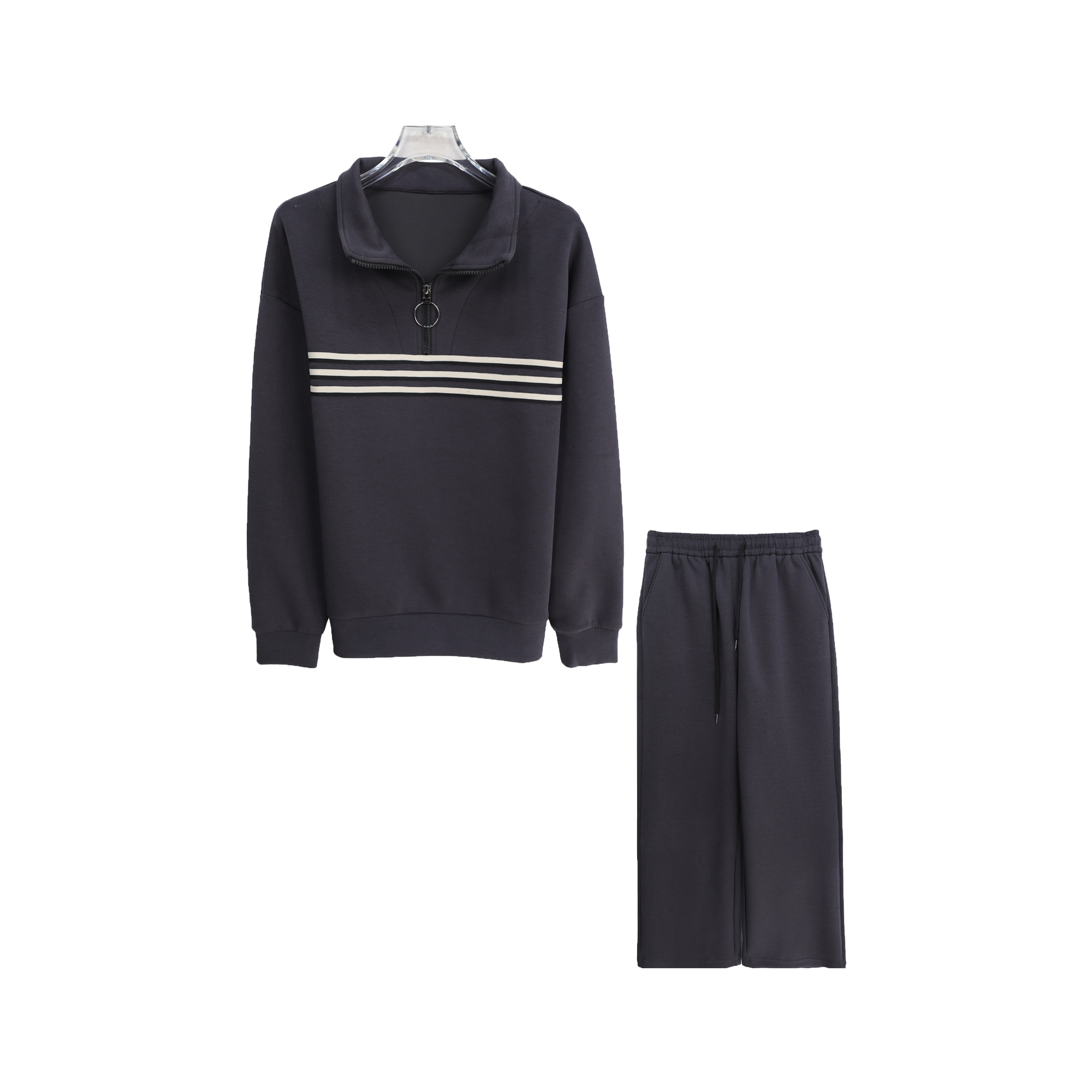 新款简约气质半拉链上衣休闲阔腿裤运动套装X27113