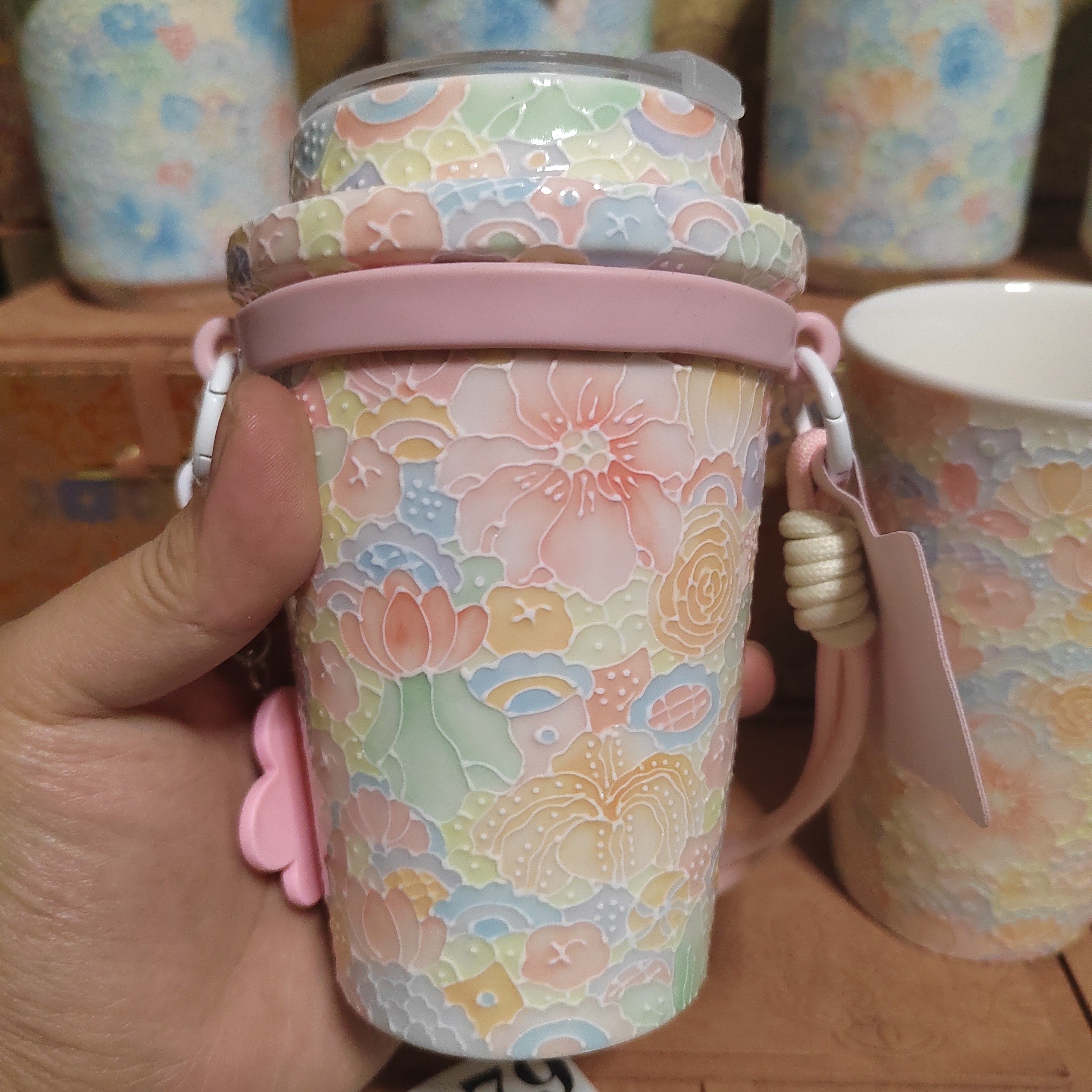 玉泥万花纯手绘随行杯 杯子