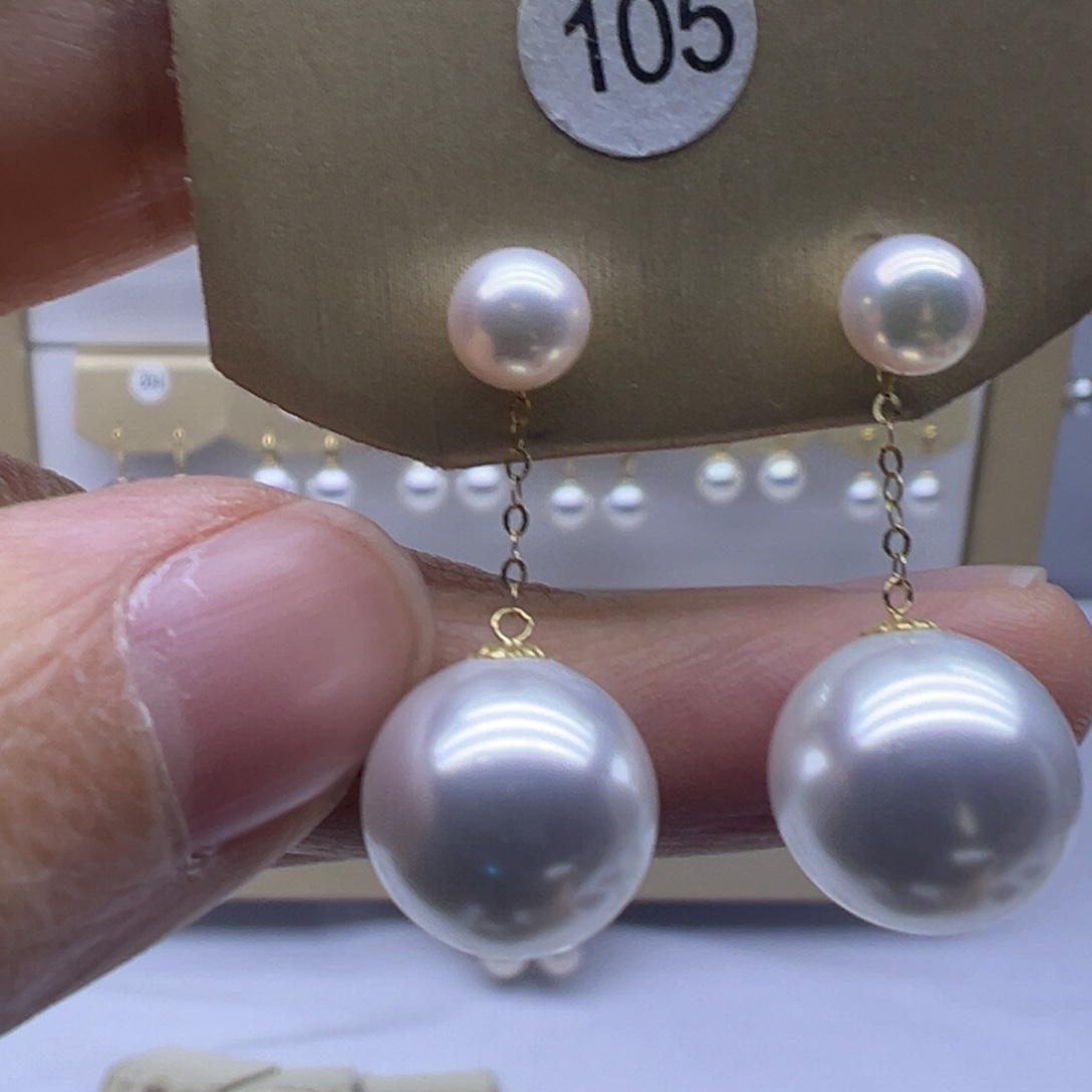 耳饰18K金镶嵌淡水珍珠