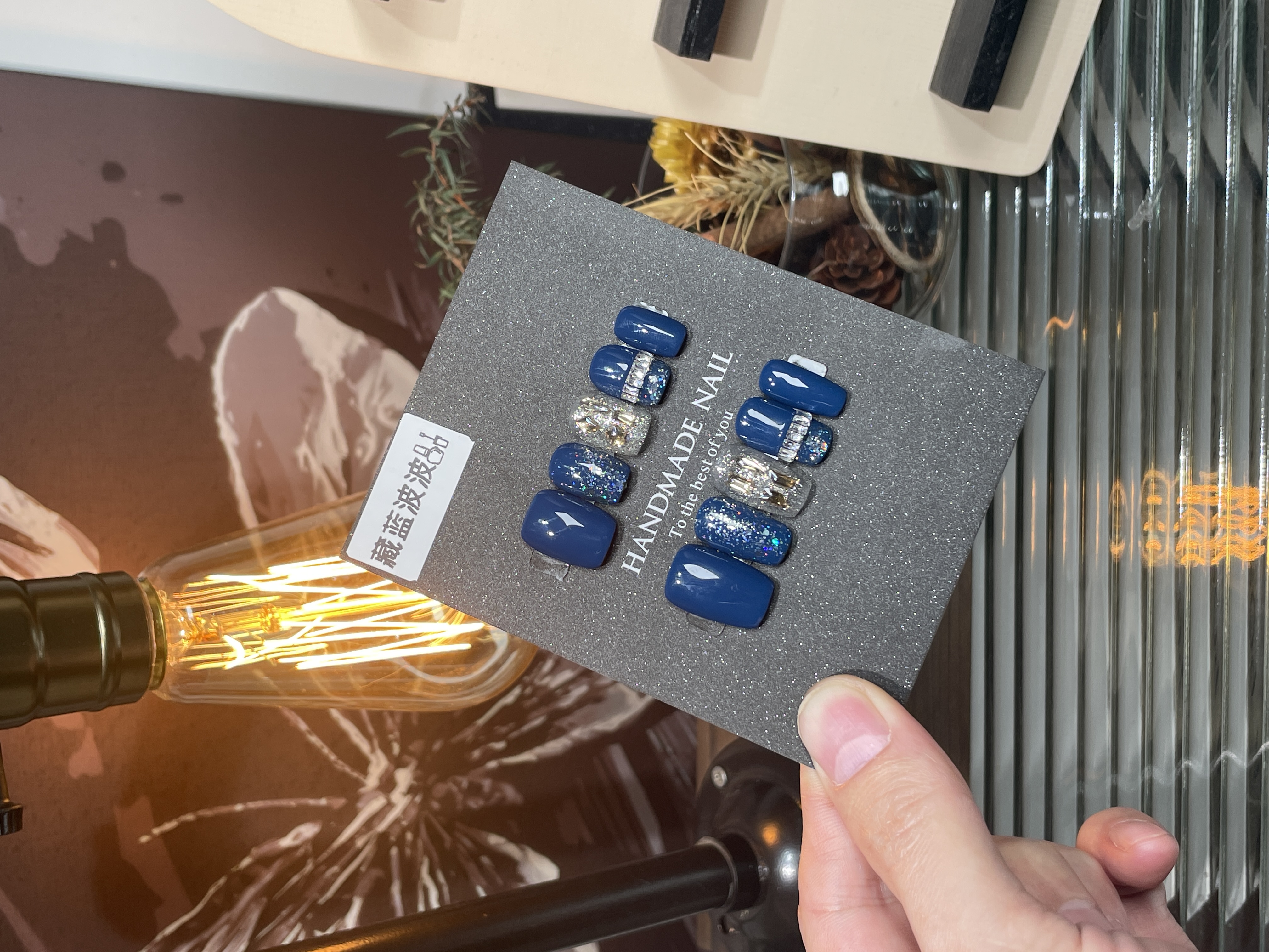 【藏蓝波波】猫眼纯手工高定穿戴甲必备气质简约纯欲  