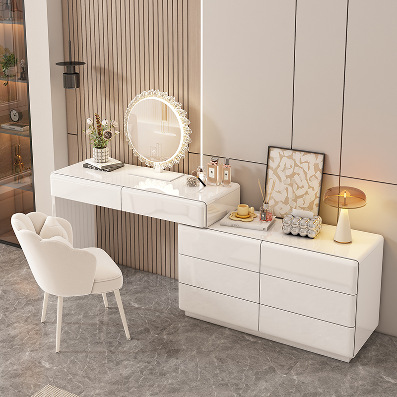 实木梳妆台化妆桌可伸缩床尾柜收纳柜烤漆化妆台ins风卧室储物柜