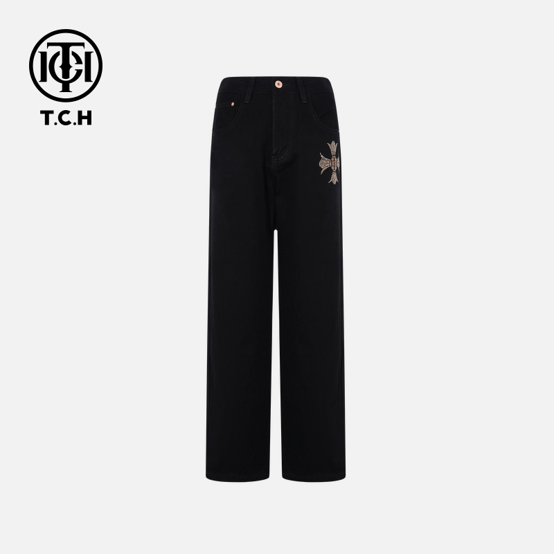 TCH轻奢烫钻工艺秋季时尚百搭十字架休闲裤T75C20E5130私服tch