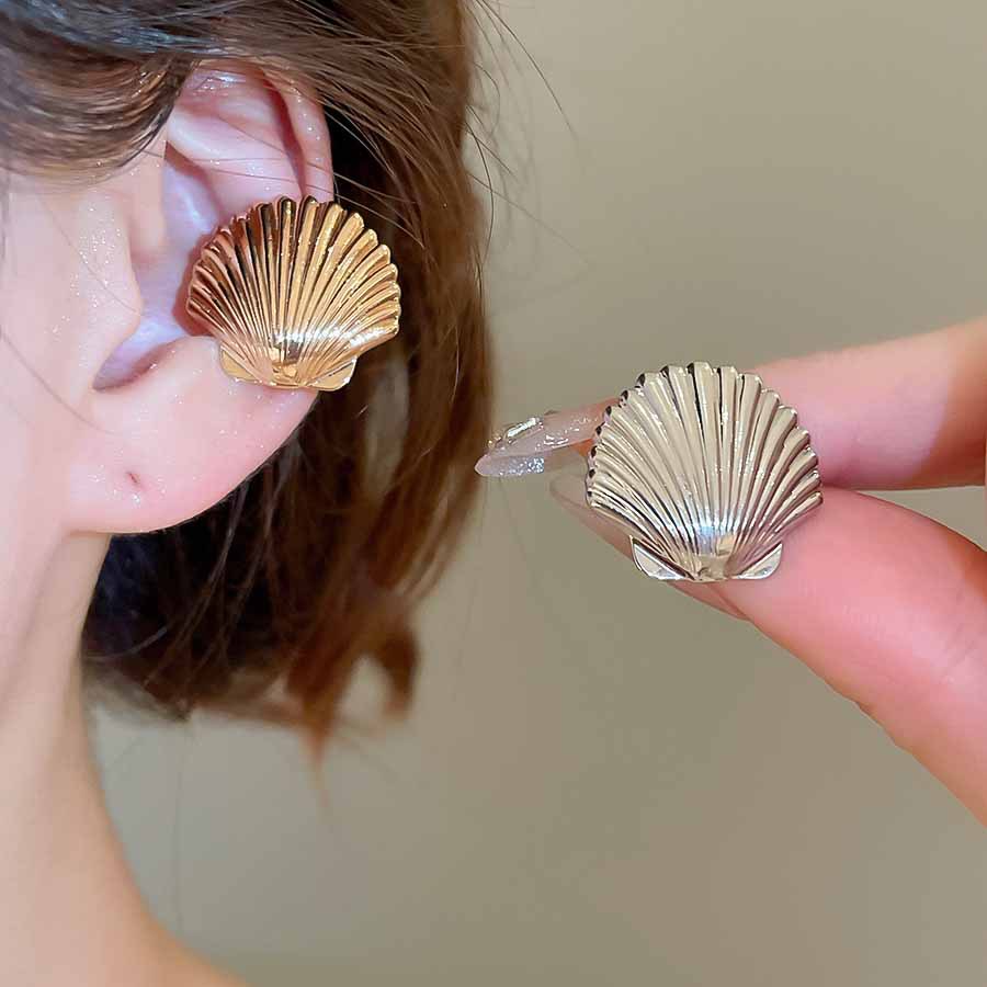 铜合金陶瓷耳饰 设计师海洋贝壳耳夹耳饰