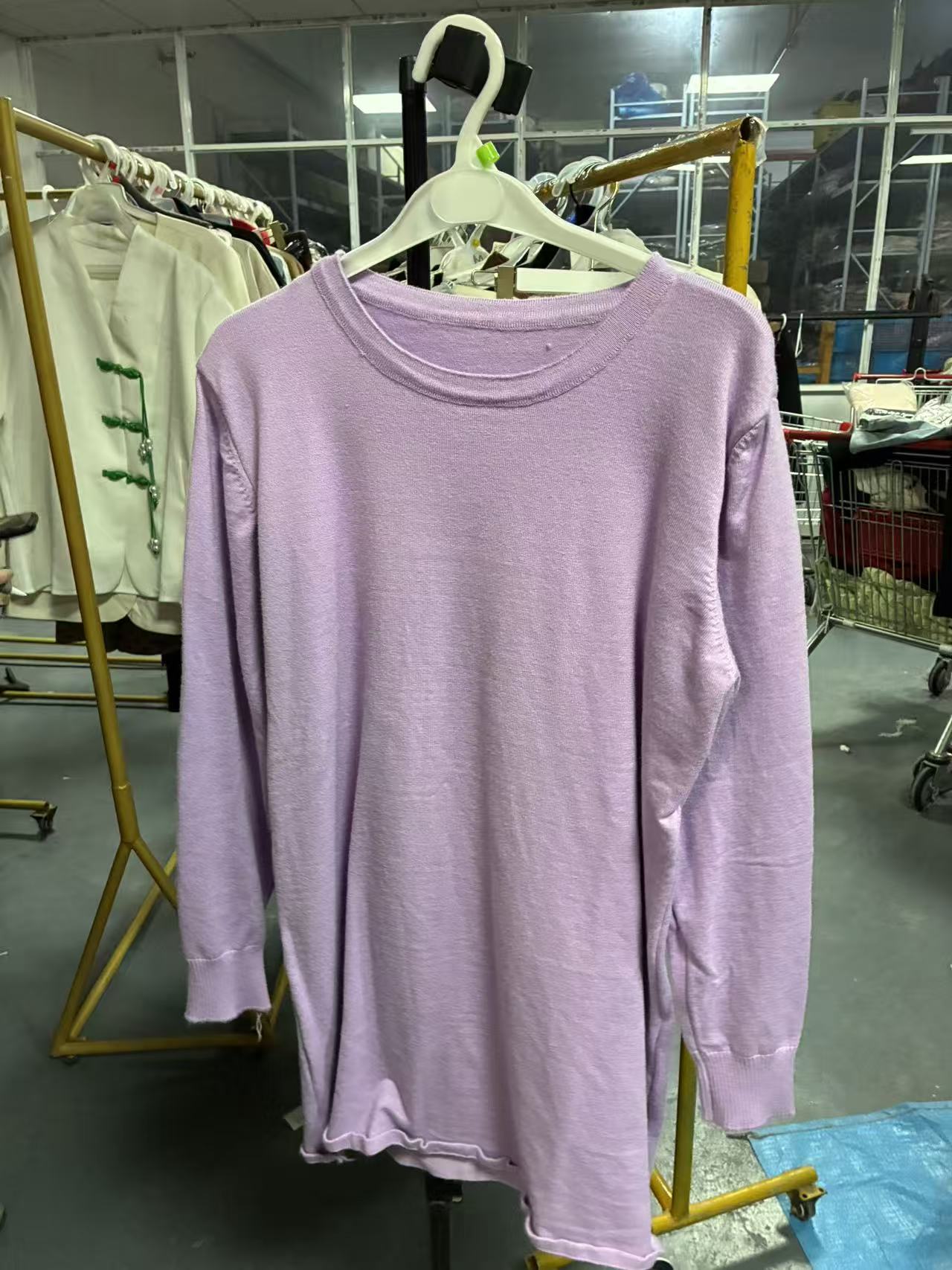 H036淡紫色卫衣宽松zhongch中长款