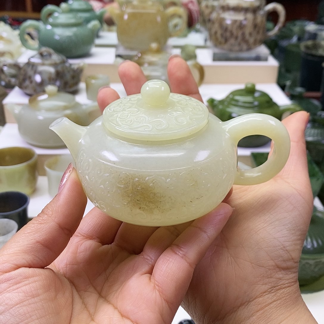 和田玉茶壶未镶嵌菩****台