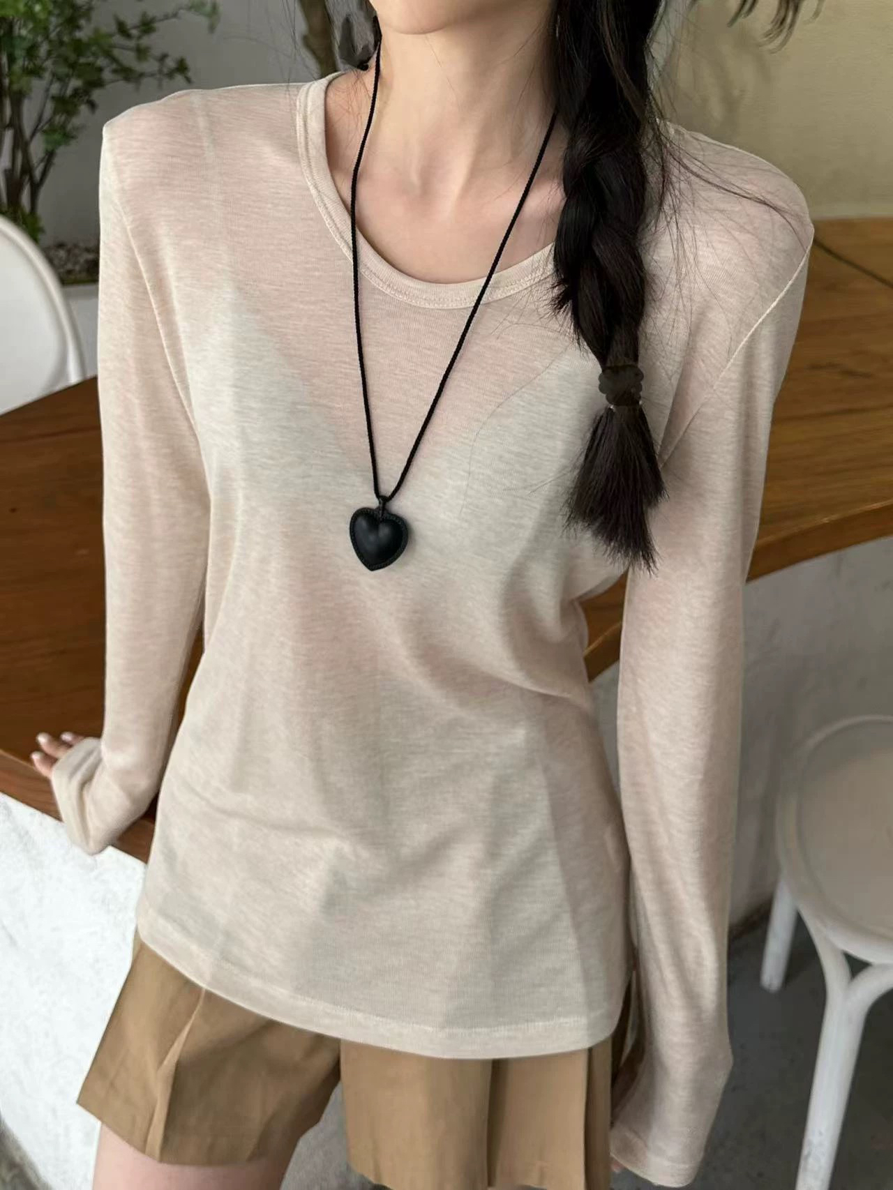 ZUOHAN天丝羊毛春季新款韩版百搭长袖打底衫女显瘦内搭上衣女