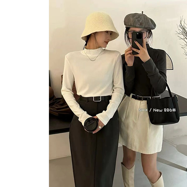 【小个子】冬季百搭长袖半高领时尚精品羊绒加绒保暖糯叽叽T恤886