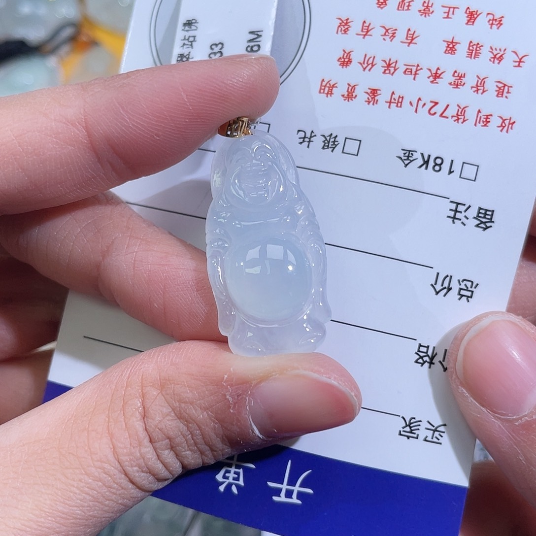 翡翠18K金镶嵌挂件佛公