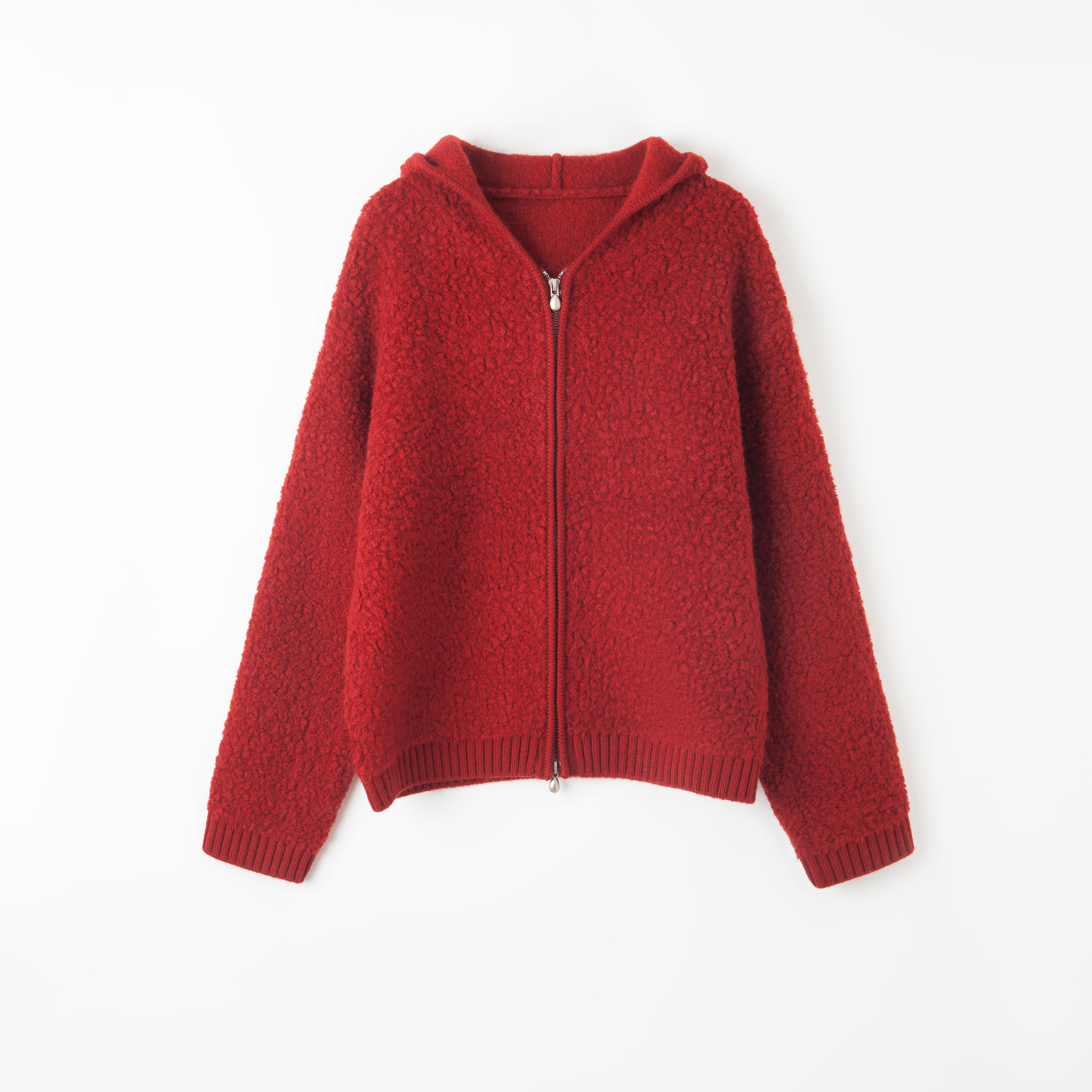 女士落肩袖百搭纯色休闲针织连帽带帽厚款女羊毛衫