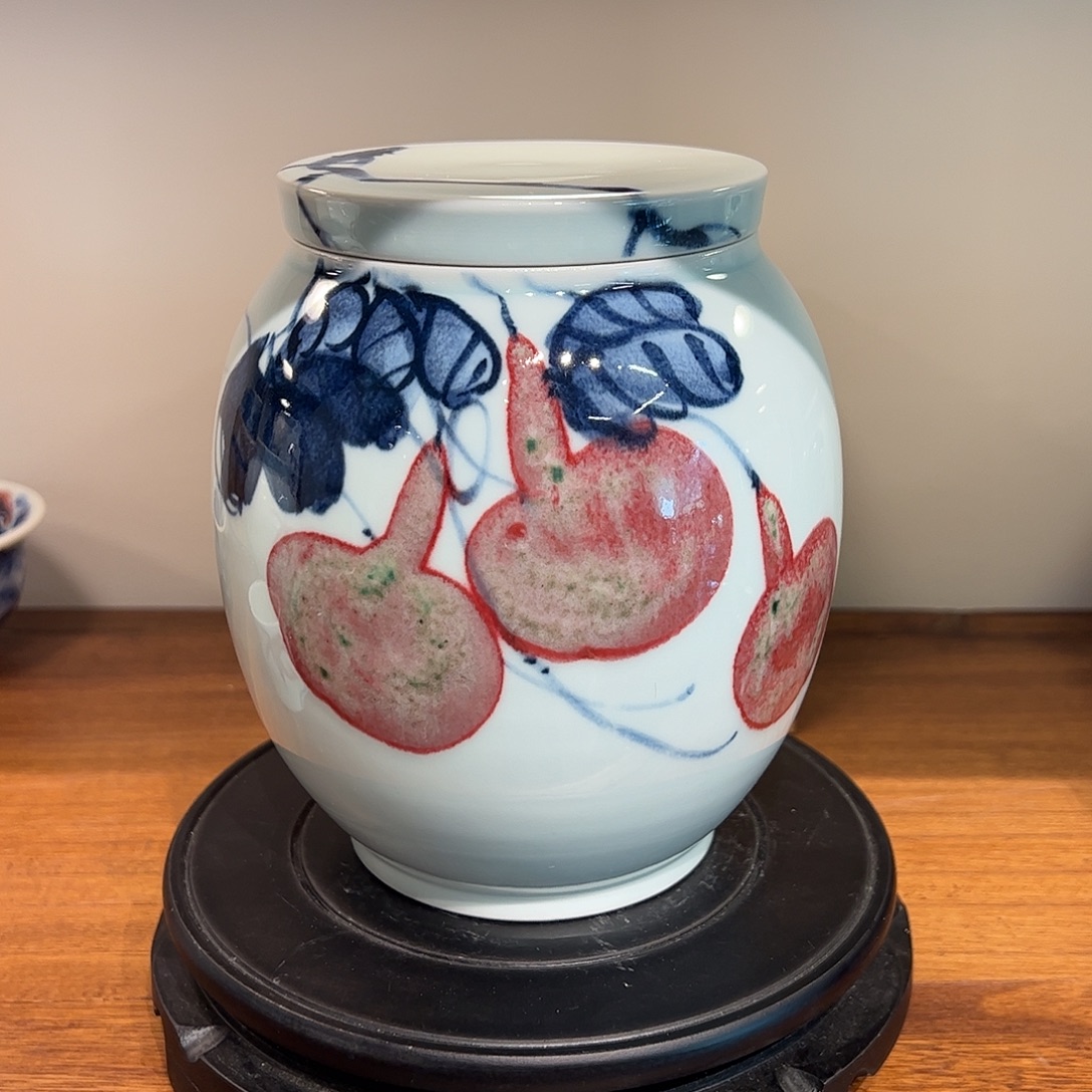 青花釉里红色差放漏8两罐