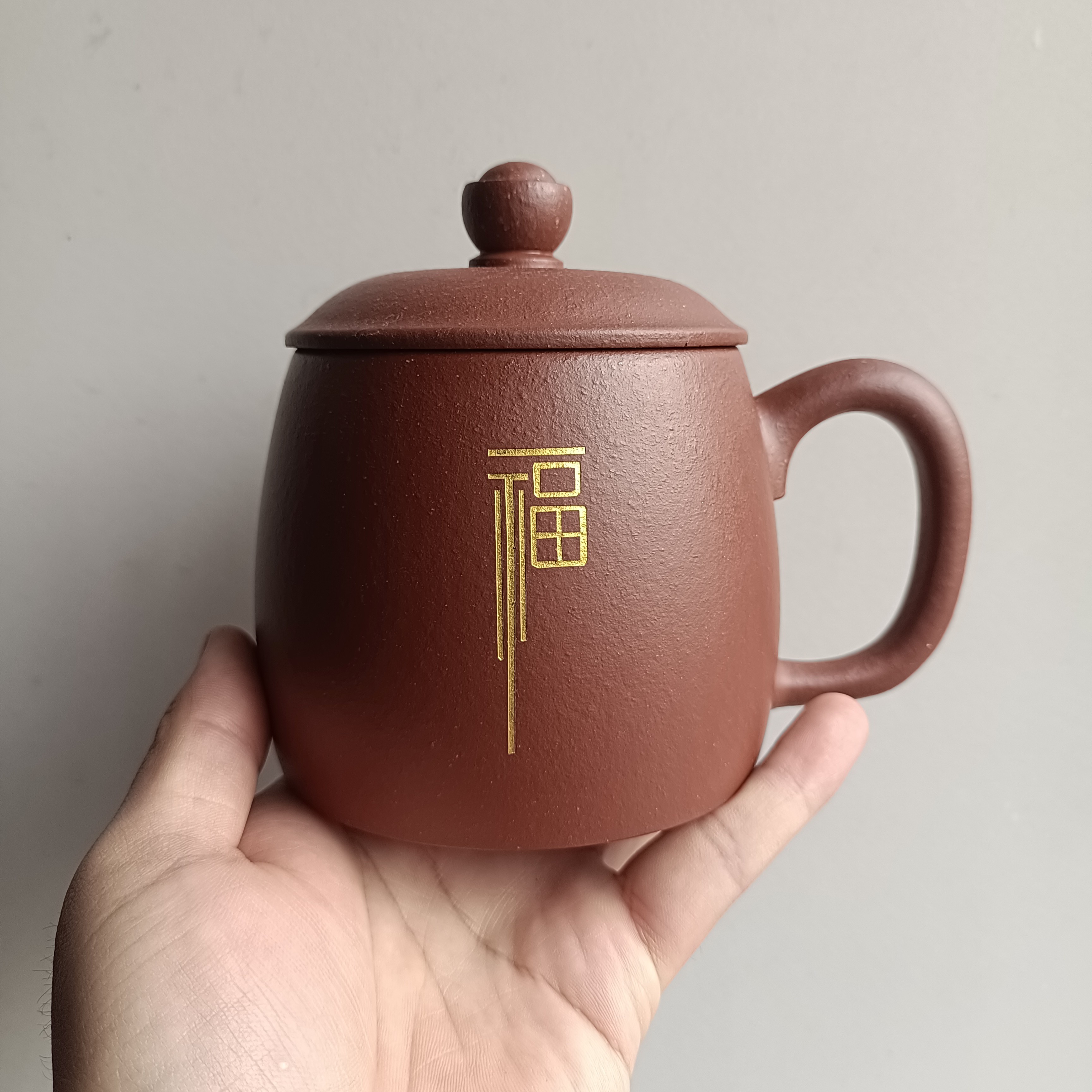原矿高温红降坡描金福宜兴紫砂盖杯400毫升家用办公茶具