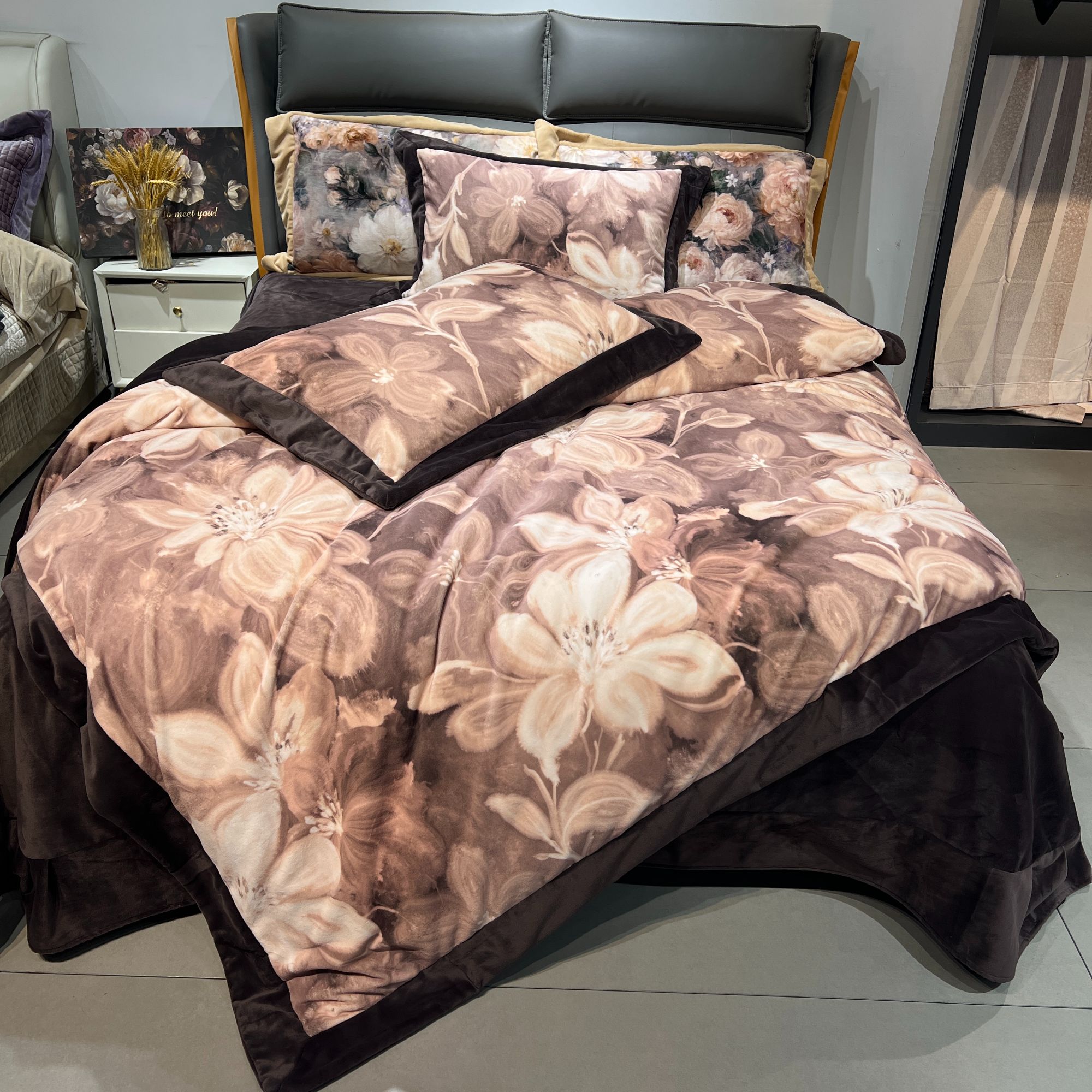 【焦糖花缦】冬季牛奶绒简约加厚保暖双面绒印花轻奢加绒款床品套件